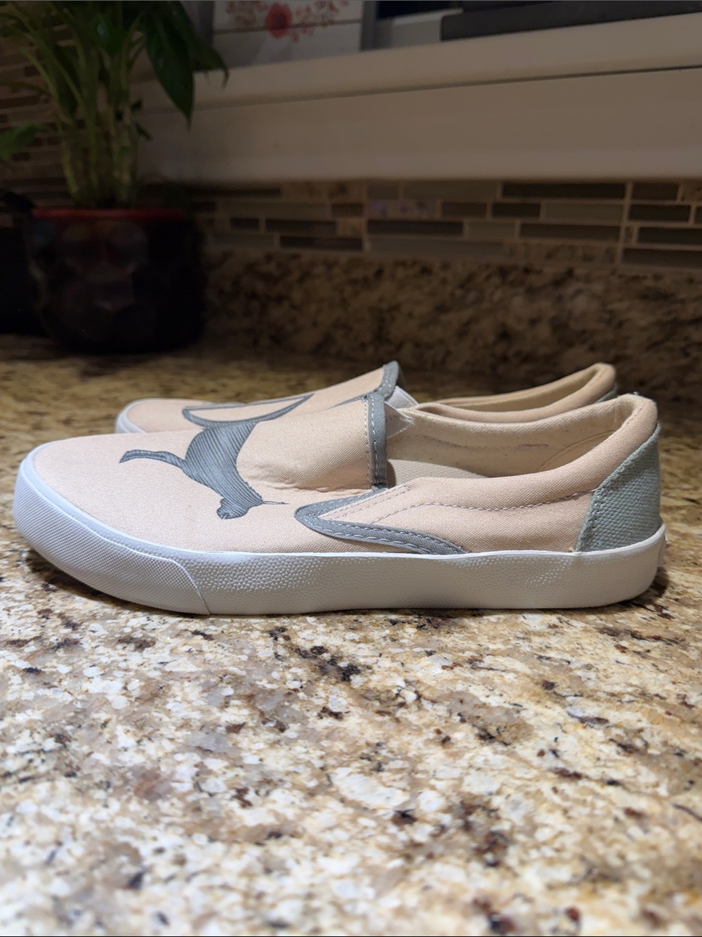 inkkas Beige Canvas Slip-On Flats with Black Graphic - Picture 2 of 7